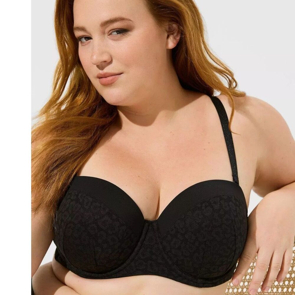 TORRID Bombshell Everyday Strapless Push-Up Bra 46D‎ Animal Lace Strait Back NWT